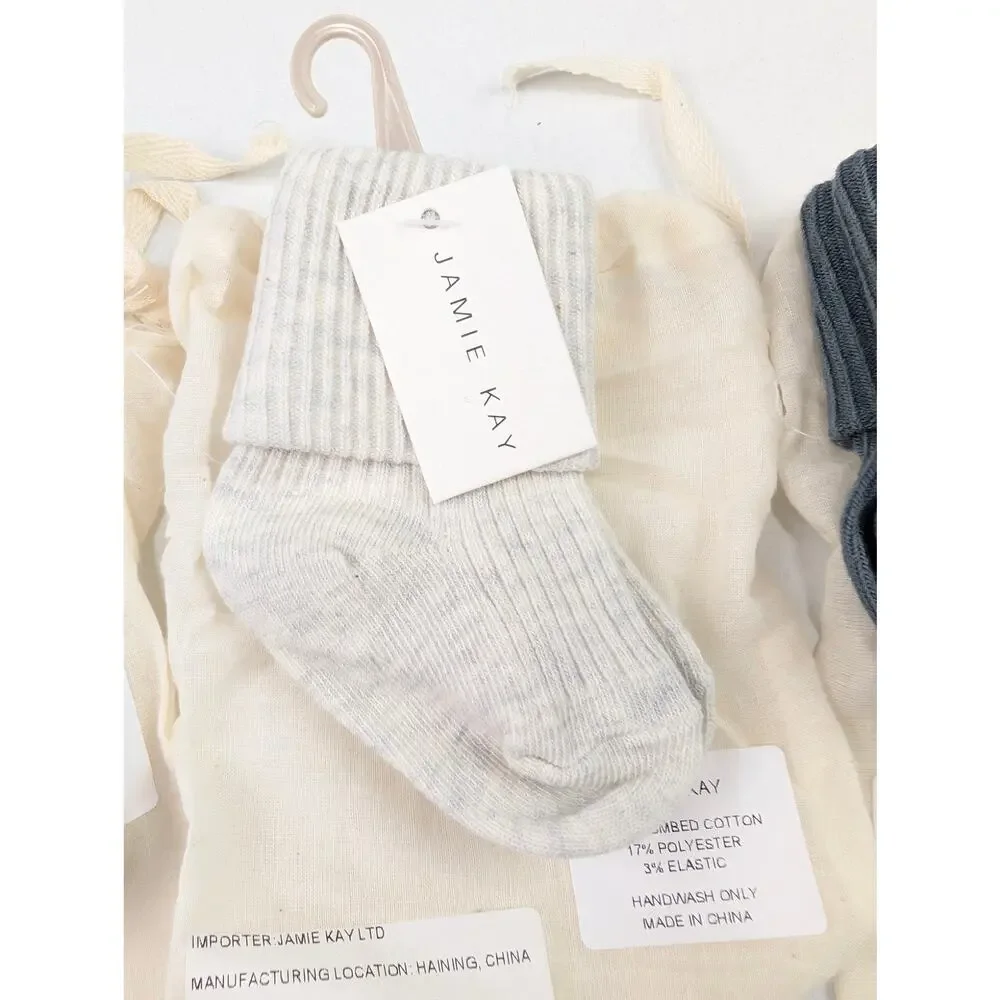 Jamie Kay 3 Pairs Baby 0-3 Months Fold Over Sock Bundle Blue/Olive/Oatmeal